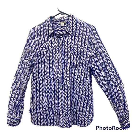 Dalia Collection purple Long Sleeve V print chevron 3/4 button down rayon Size L - Picture 1 of 9